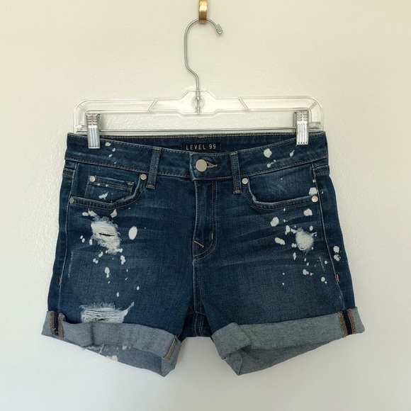 Level 99 Shorts Denim Distressed Paint Splatter 26 - Picture 1 of 7